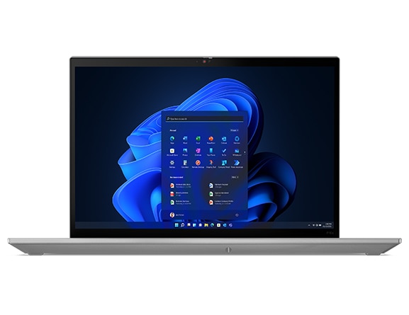 Vue avant rapprochée de la station de travail mobile ThinkPad P16s, montrant l’écran et le bord du clavier 