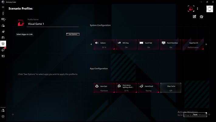 Interface utilisateur de Scenario profile
