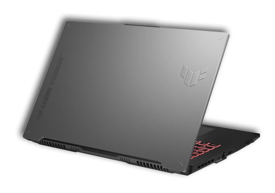 Vue similaire du TUF Gaming A15, avec l'accent mis sur le logo TUF Gaming.