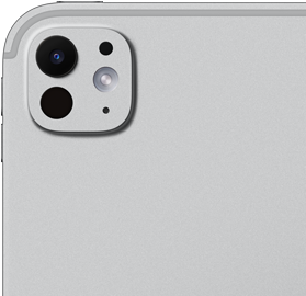 iPad Pro, face arrière, argent, système caméra pro avec objectif à cinq éléments et flash True Tone adaptatif