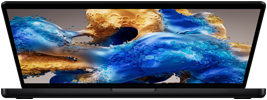 MacBook Pro entrouvert révélant un écran coloré